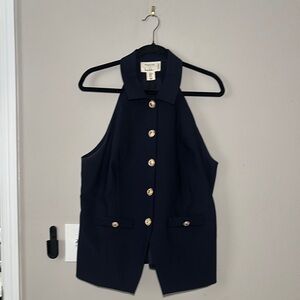 Nicole Miller Navy Collared Vest with Gold Buttons